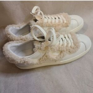 Stuart Weitzman Women's Daryl Leather Fur Trim Sneakers Shoes Size: 5.5
